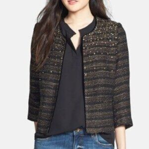 Anthropologie Pleione Bellatrix Three Quarter Sleeve Black Tweed Jacket Size Sma